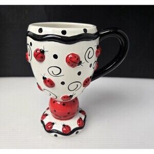 Burton and Burton Ladybug Pedestal Mug Raised Relief 3D Red Black 2005